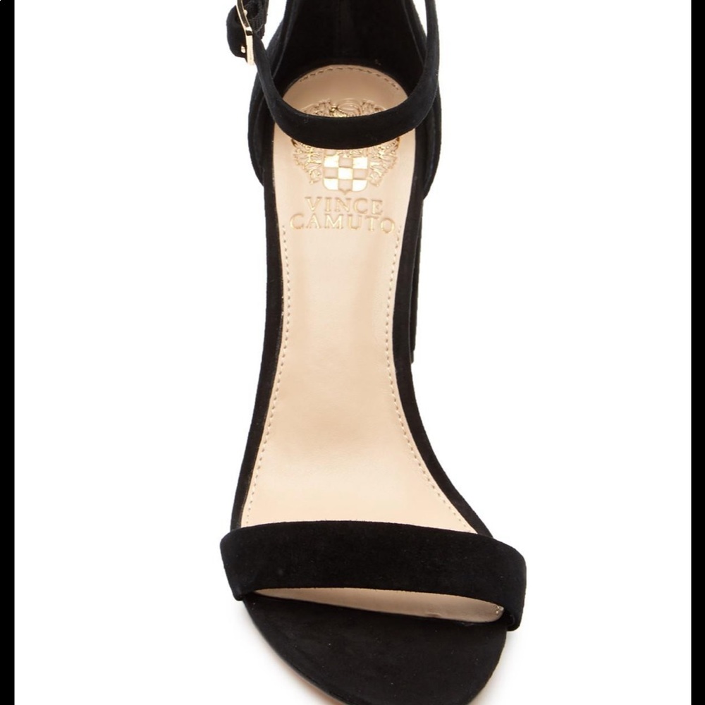 Vince Camuto Black Suede Open-Toe Ankle Strap Heels